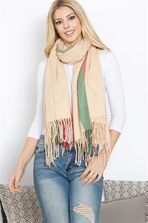 012524 Ivory Striped Knit Warner Scarf Wrap