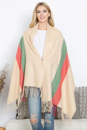 012524 Ivory Striped Knit Warner Scarf Wrap