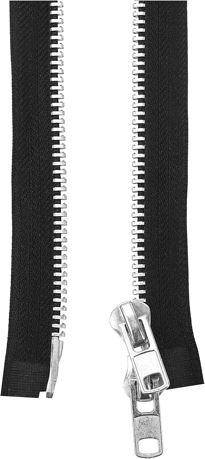 2 Way Zipper - Heavy Duty Two Way Zipper with Two Way Jacket Zipper Pull #10 Dual Metal Separating Med Weight 2 Way Metal Coat Zipper for Sewing Crafts