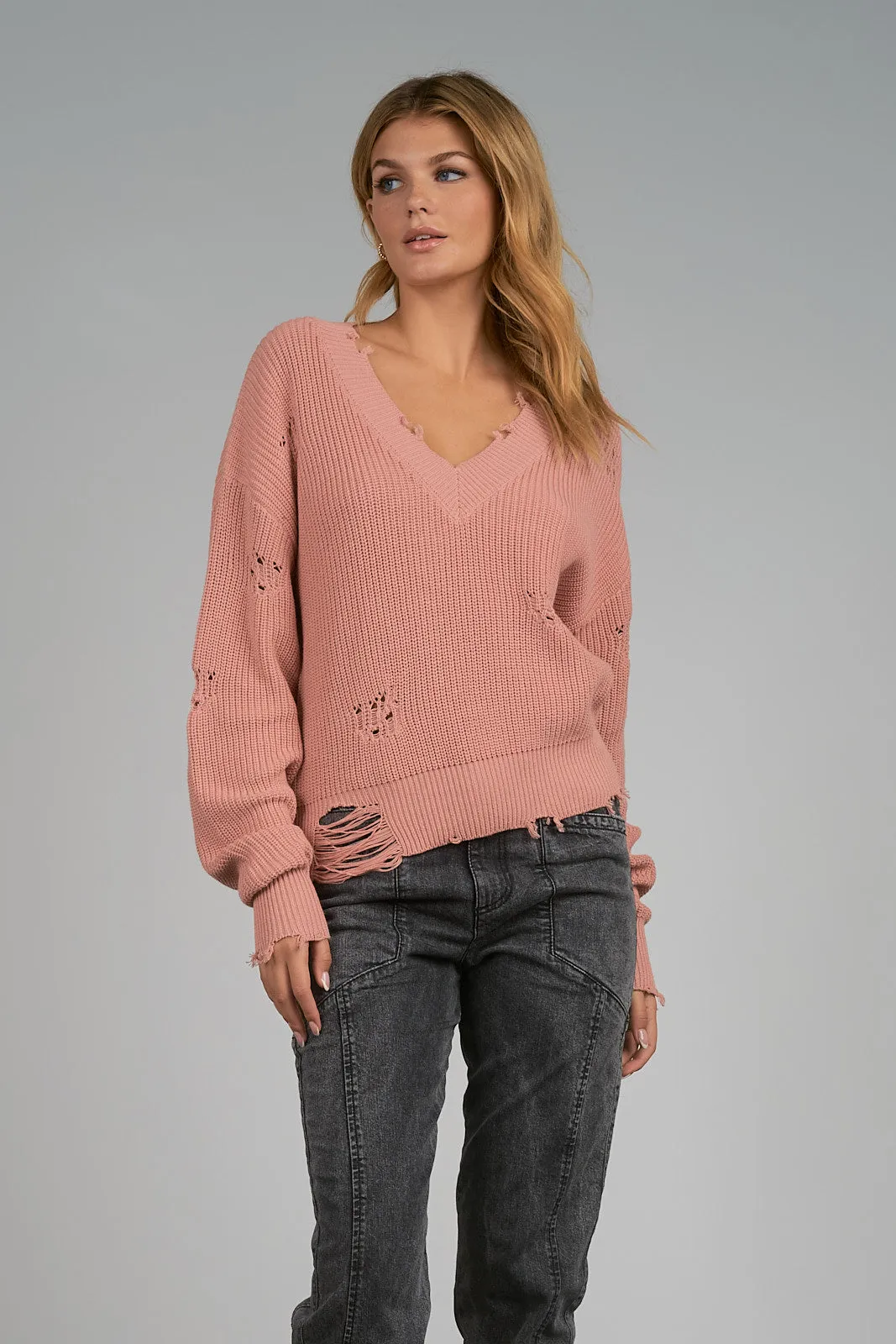 Distressed V-Neck Sweater