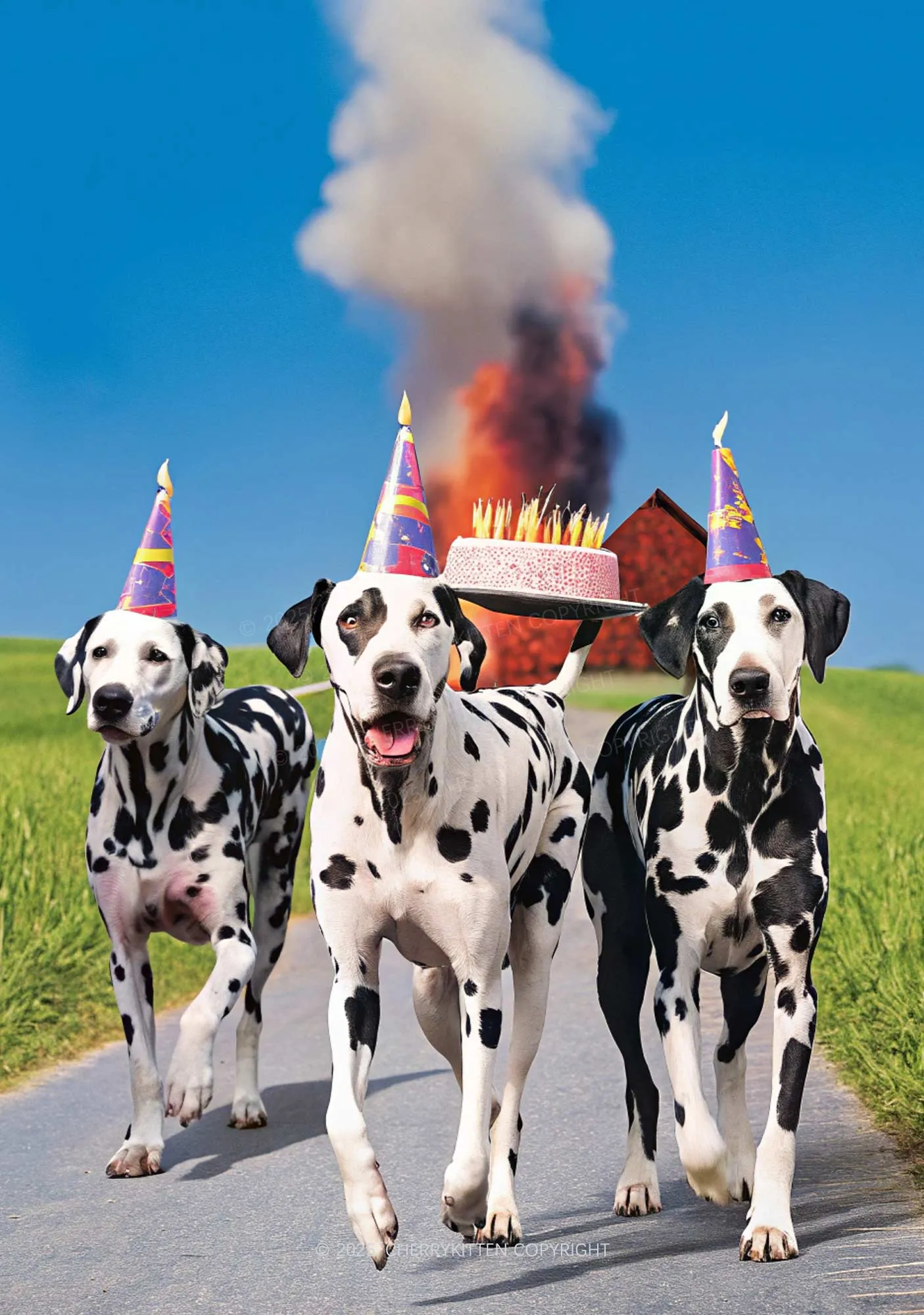 Dogs Birthday Party Y2K Print Slip Dress Cherrykitten