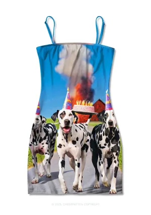 Dogs Birthday Party Y2K Print Slip Dress Cherrykitten