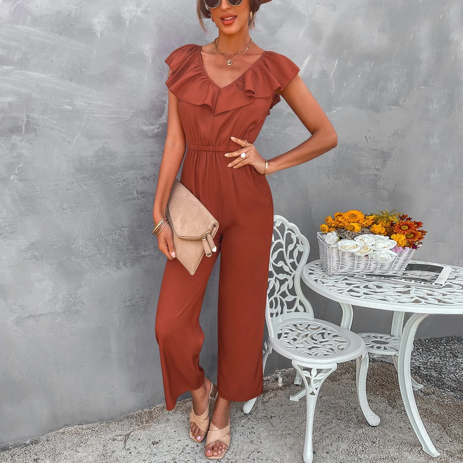 Elegant V Neck Tank Jumpsuit