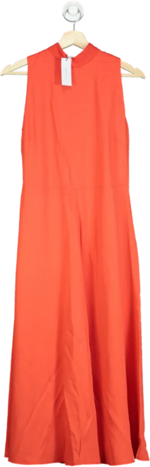 Karen Millen Tomato Red Petite Compact Stretch Viscose Tailored High Neck Tie Detail Midi Dress UK 4