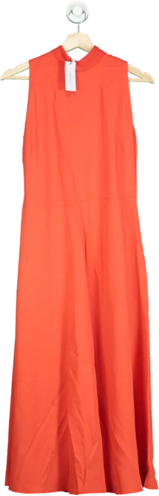 Karen Millen Tomato Red Petite Compact Stretch Viscose Tailored High Neck Tie Detail Midi Dress UK 4