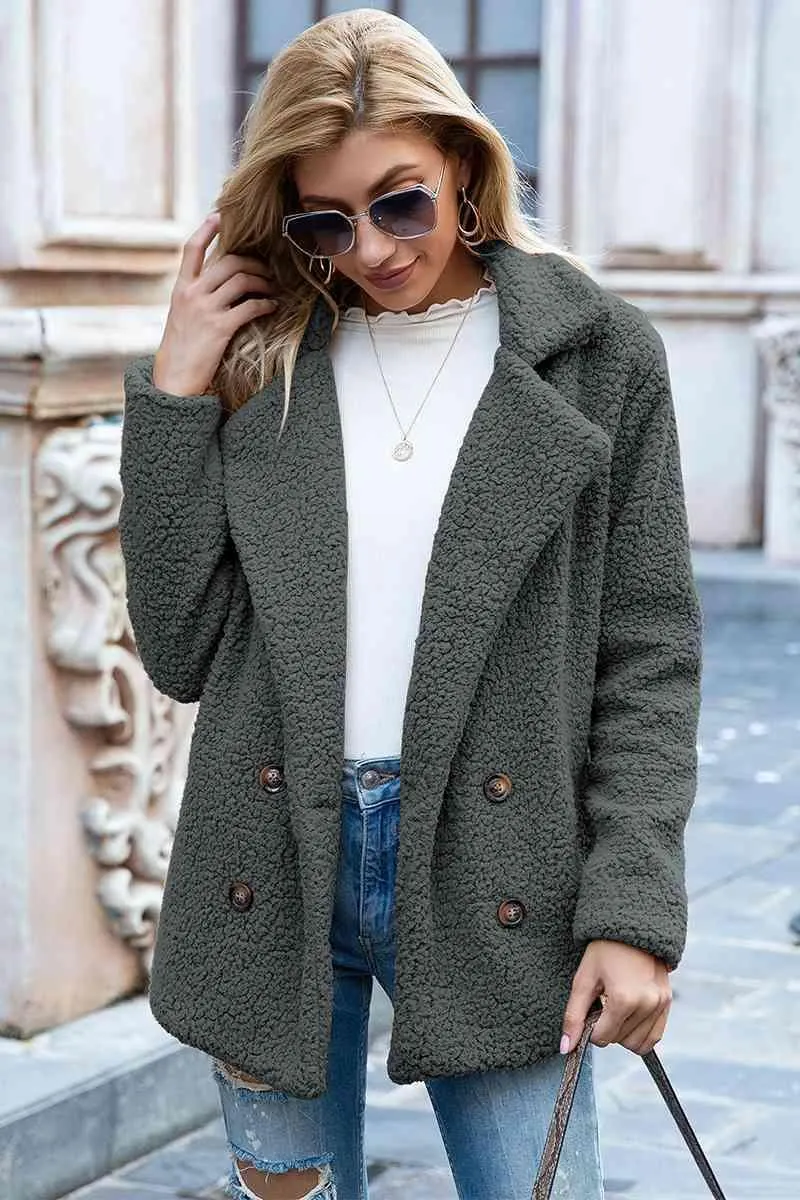Lapel Collar Double-Breasted Sherpa Jacket