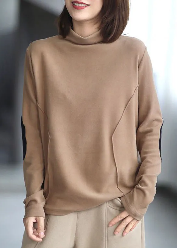 Loose Purple Turtleneck Patchwork Cotton Top Long Sleeve ML1802