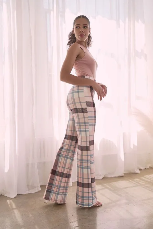PLAID HIGH WAISTED PANT- Mauve Combo