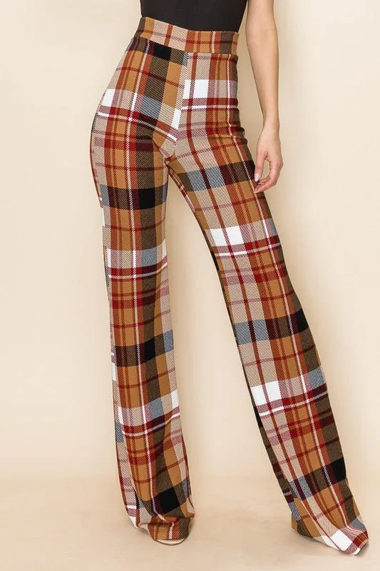 PLAID HIGH WAISTED PANT- Mauve Combo