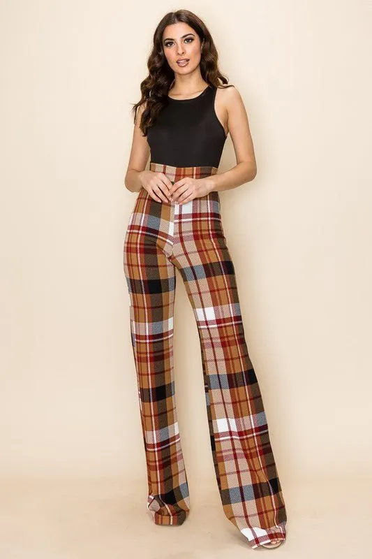 PLAID HIGH WAISTED PANT- Mauve Combo