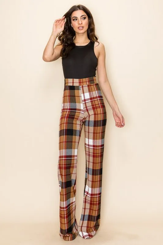 PLAID HIGH WAISTED PANT- Mauve Combo