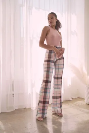 PLAID HIGH WAISTED PANT- Mauve Combo