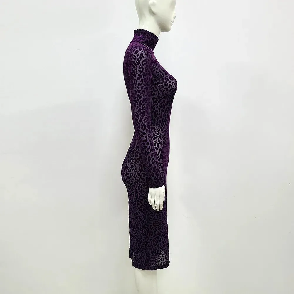 Pre Order:  Leopard Velvet Bodycon Midi Dress