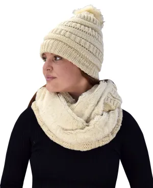 Tan 99 Peach Couture Thick Crochet Weave Beanie Hat Plush Infinity Loop Scarf 2 Pack