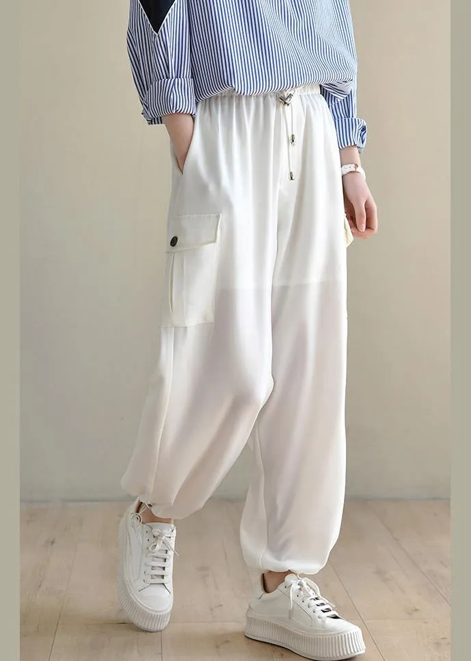 Unique White High Waist Chiffon Spring Pants