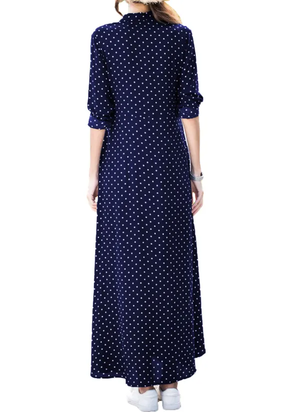 Womens Polka Dot Shirt Dress • Navy