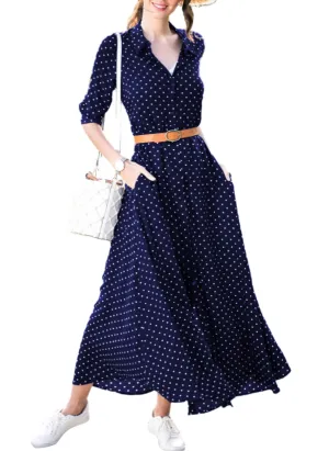 Womens Polka Dot Shirt Dress • Navy